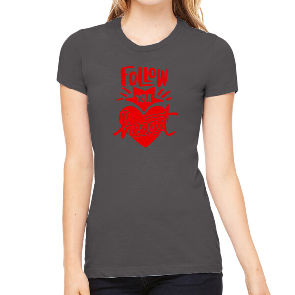 Follow Your Heart Red - Women's Premium Cotton Slim Fit T-SHirt Thumbnail