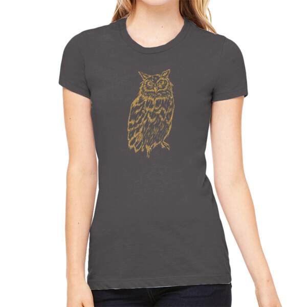 Night Owl Gold - Women's Premium Cotton Slim Fit T-Shirt Thumbnail