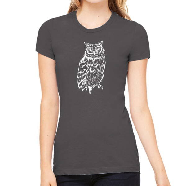 Night Owl White - Women's Premium Cotton Slim Fit T-SHirt Thumbnail