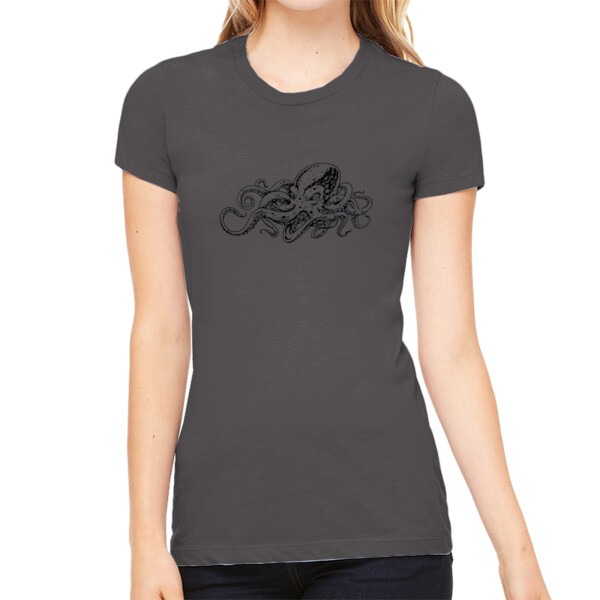 Octopus 1 Black - Women's Premium Cotton Slim Fit T-SHirt Thumbnail