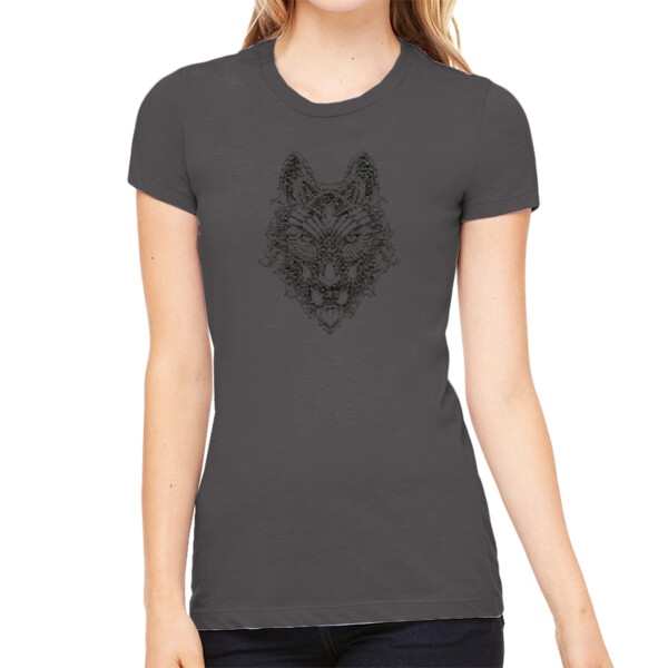 Tribal Wolf Black - Women's Premium Cotton Slim Fit T-SHirt Thumbnail