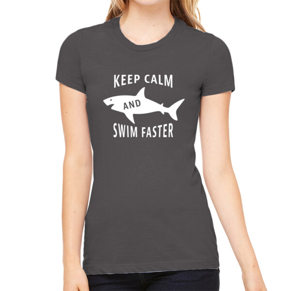 Keep Calm and Swim Faster 1 White - Women's Premium Cotton Slim Fit T-SHirt Thumbnail
