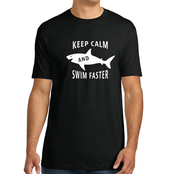 Keep Calm and Swim Faster 1 White - Unisex Premium Cotton T-Shirt Thumbnail