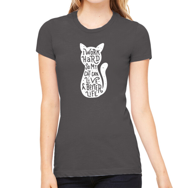  work hard for my cat White 1 - Women's Premium Cotton Slim Fit T-SHirt Thumbnail