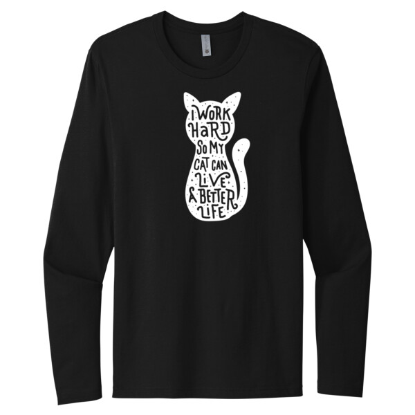  work hard for my cat White 1 - Unisex Premium Cotton Long Sleeve T-Shirt Thumbnail