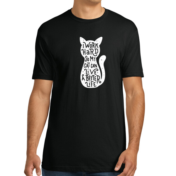  work hard for my cat White 1 - Unisex Premium Cotton T-Shirt Thumbnail