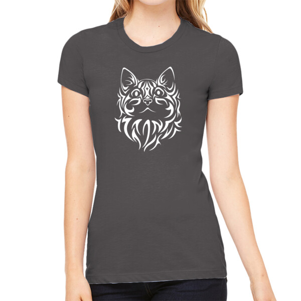 Tribal Cat White 1 - Women's Premium Cotton Slim Fit T-SHirt Thumbnail