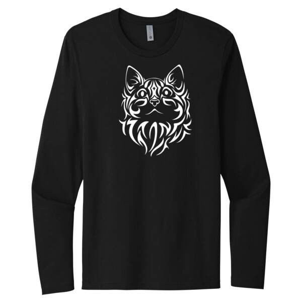 Tribal Cat White 1 - Unisex Premium Cotton Long Sleeve T-Shirt Thumbnail