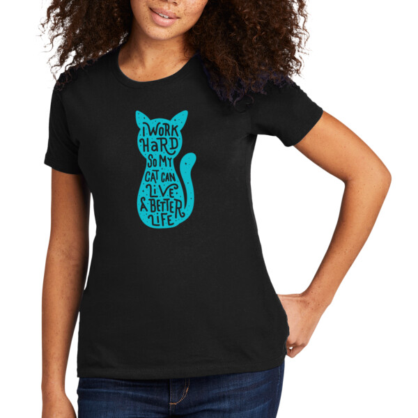 I work hard for my cat Aqua 1 - Women's Premium Cotton T-Shirt Thumbnail