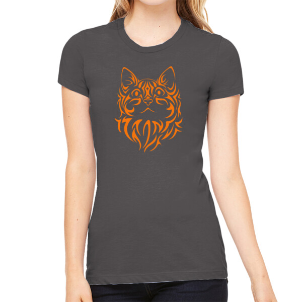 Tribal Cat Orange 1 - Women's Premium Cotton Slim Fit T-SHirt Thumbnail
