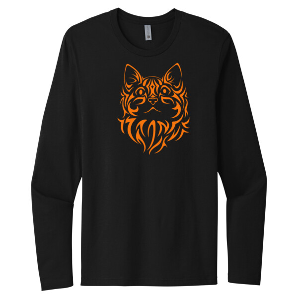 Tribal Cat Orange 1 - Unisex Premium Cotton Long Sleeve T-Shirt Thumbnail