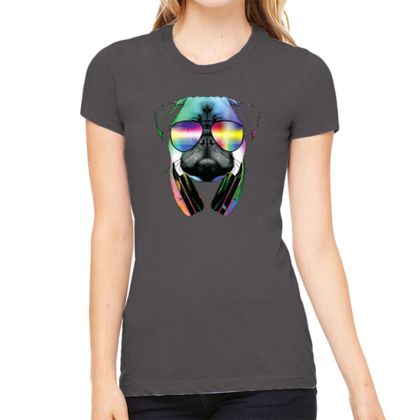 Pug DJ - Women's Premium Cotton Slim Fit T-SHirt Thumbnail