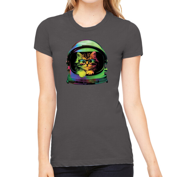 Space Kitty - Women's Premium Cotton Slim Fit T-SHirt Thumbnail