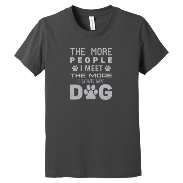 The More People I Meet The More I Love My Dog Metallic Silver - Youth Premium Cotton T-Shirt Thumbnail