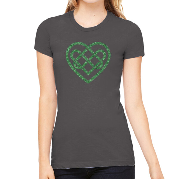Celtic Heart Metallic Green 1 - Women's Premium Cotton Slim Fit T-SHirt Thumbnail