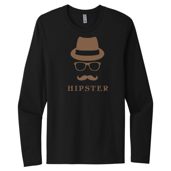 Hipster Head With Hat Brown - Unisex Premium Cotton Long Sleeve T-Shirt Thumbnail