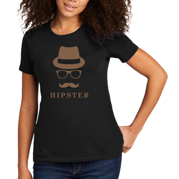 Hipster Head With Hat Brown - Women's Premium Cotton T-Shirt Thumbnail