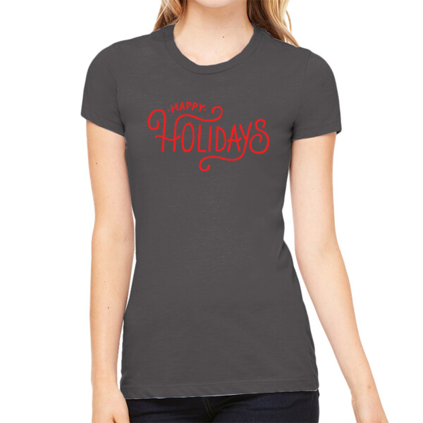 Happy Holidays Red - Women's Premium Cotton Slim Fit T-SHirt Thumbnail