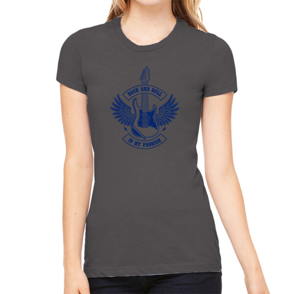 Rock and Roll Navy - Women's Premium Cotton Slim Fit T-SHirt Thumbnail