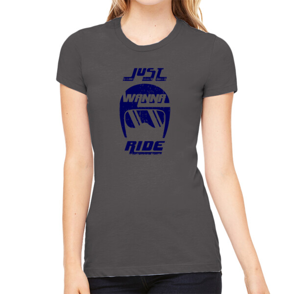 Just Wanna Ride Navy - Women's Premium Cotton Slim Fit T-SHirt Thumbnail