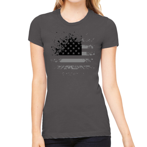Distressed Flag Black Grey - Women's Premium Cotton Slim Fit T-SHirt Thumbnail