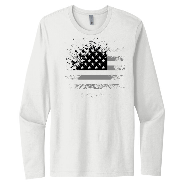 Distressed Flag Black Grey - Unisex Premium Cotton Long Sleeve T-Shirt Thumbnail