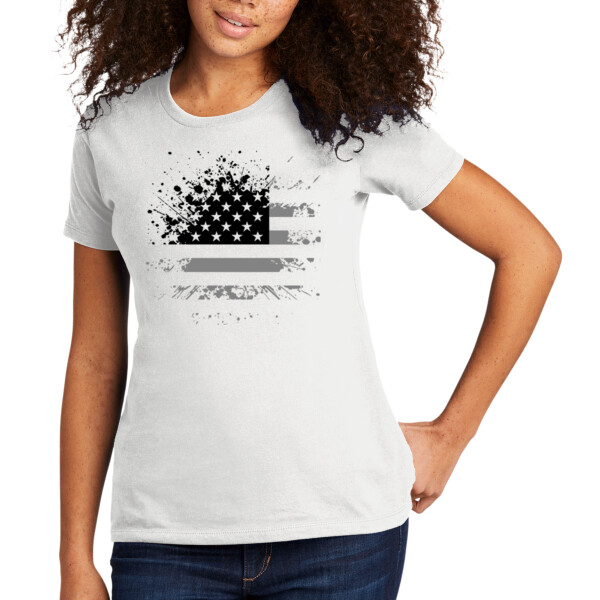 Distressed Flag Black Grey - Women's Premium Cotton T-Shirt Thumbnail
