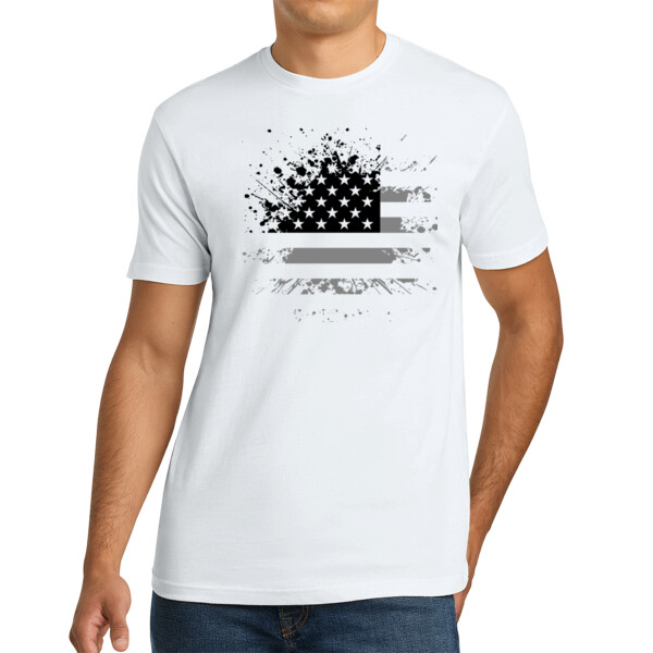 Distressed Flag Black Grey - Unisex Premium Cotton T-Shirt Thumbnail