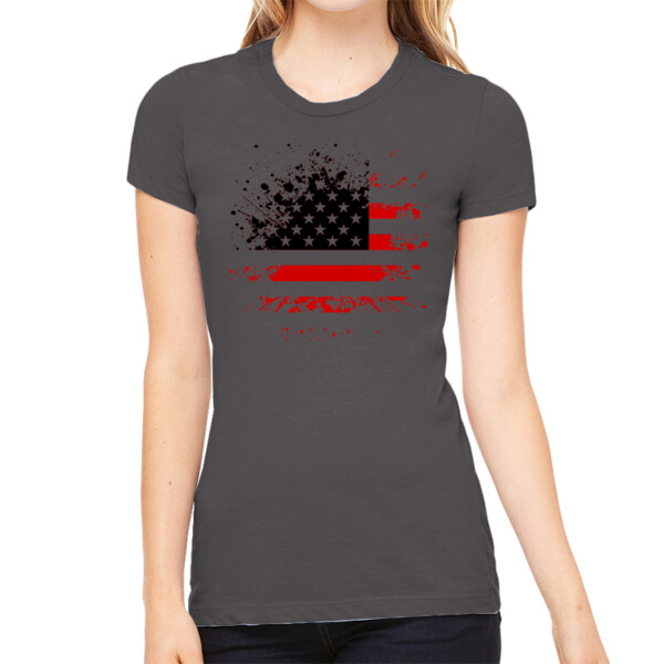 Distressed Flag Red Black - Women's Premium Cotton Slim Fit T-SHirt Thumbnail