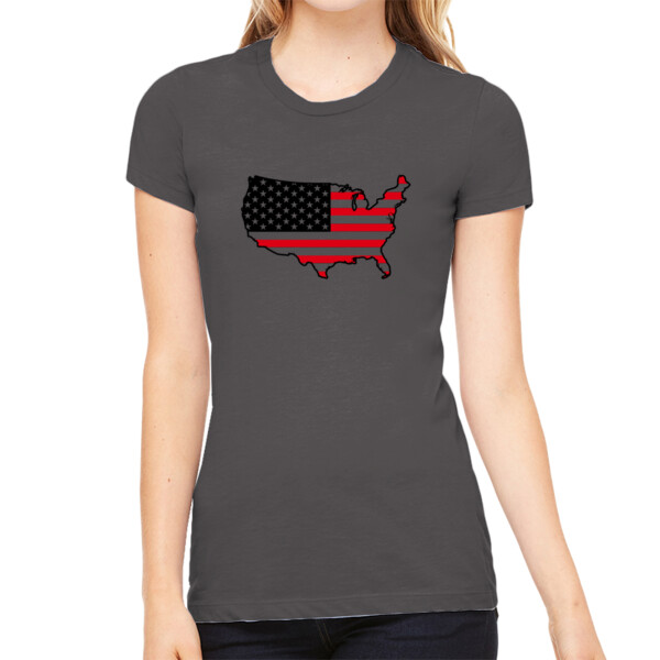 USA Map Red Black - Women's Premium Cotton Slim Fit T-SHirt Thumbnail
