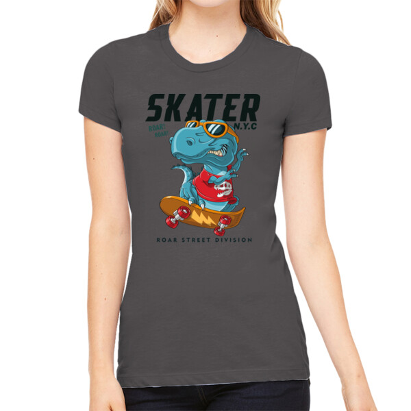 Skating T-Rex - Women's Premium Cotton Slim Fit T-SHirt Thumbnail