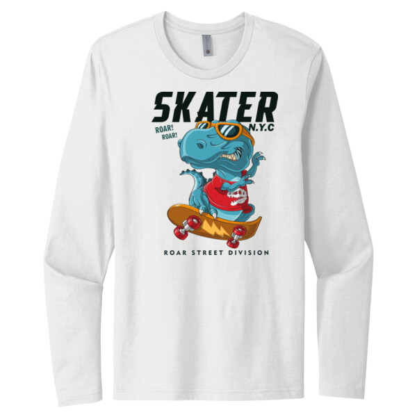 Skating T-Rex - Unisex Premium Cotton Long Sleeve T-Shirt Thumbnail