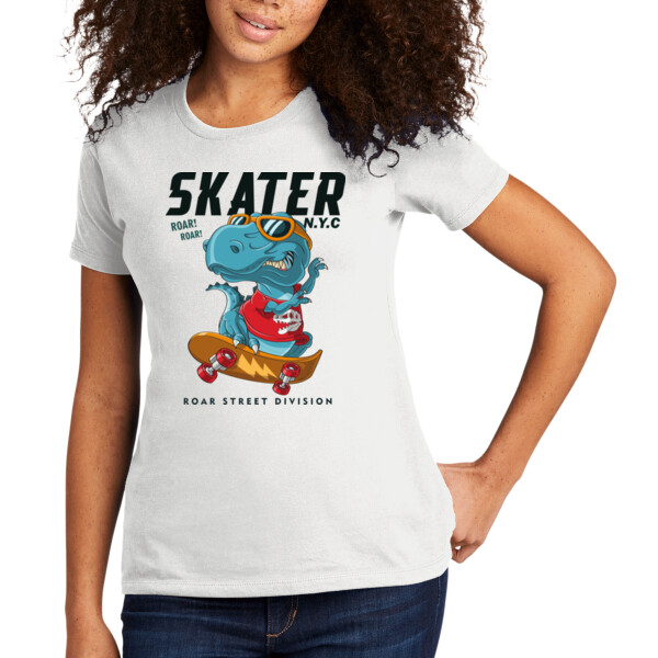 Skating T-Rex - Women's Premium Cotton T-Shirt Thumbnail