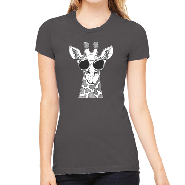 Giraffe With Glasses - Women's Premium Cotton Slim Fit T-SHirt Thumbnail