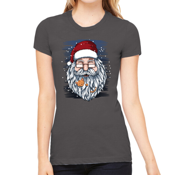 Santa and Kitty - Women's Premium Cotton Slim Fit T-SHirt Thumbnail
