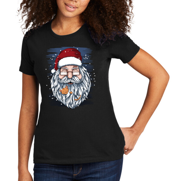 Santa and Kitty - Women's Premium Cotton T-Shirt Thumbnail