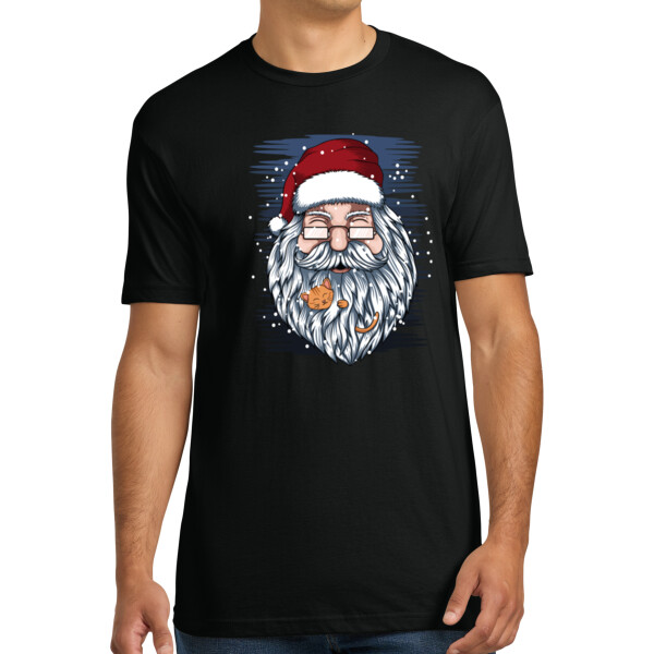 Santa and Kitty - Unisex Premium Cotton T-Shirt Thumbnail