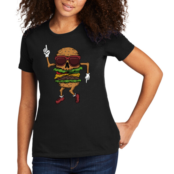 Dancing Skull Burger - Women's Premium Cotton T-Shirt Thumbnail