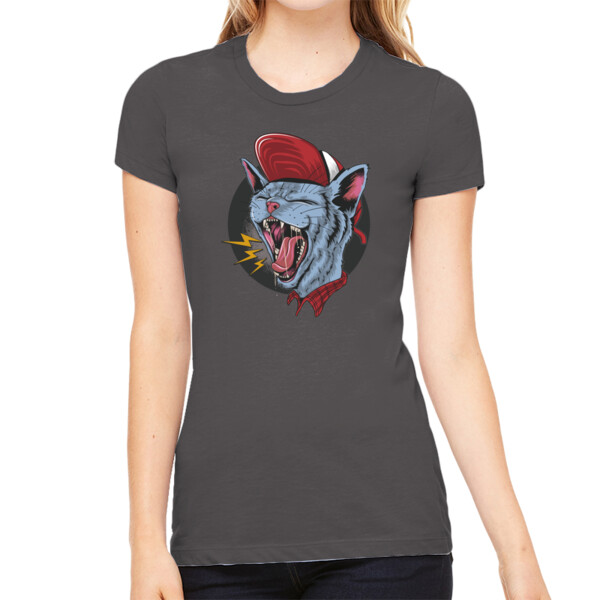 Screaming Cat - Women's Premium Cotton Slim Fit T-SHirt Thumbnail