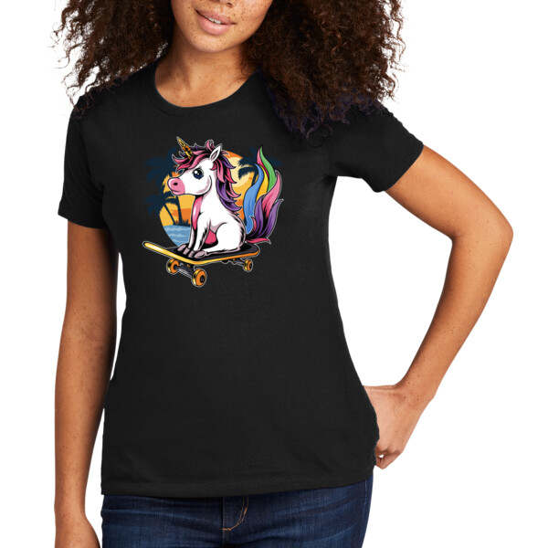 Skateboarding Unicorn - Women's Premium Cotton T-Shirt Thumbnail