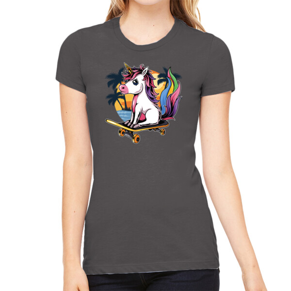 Skateboarding Unicorn - Women's Premium Cotton Slim Fit T-SHirt Thumbnail