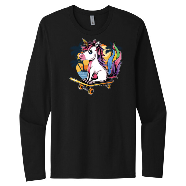 Skateboarding Unicorn - Unisex Premium Cotton Long Sleeve T-Shirt Thumbnail