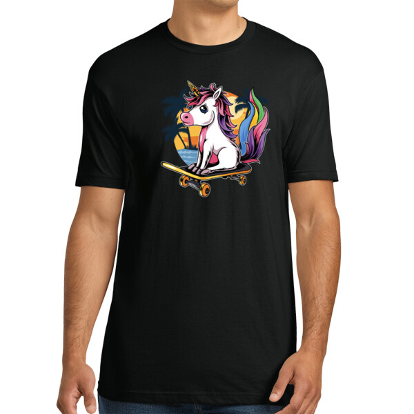 Skateboarding Unicorn - Unisex Premium Cotton T-Shirt Thumbnail