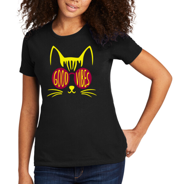 Good Vibes Cat - Women's Premium Cotton T-Shirt Thumbnail