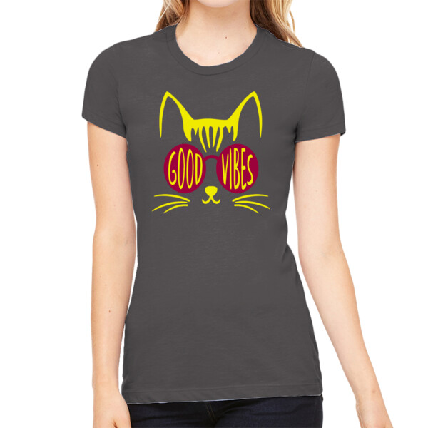 Good Vibes Cat - Women's Premium Cotton Slim Fit T-SHirt Thumbnail