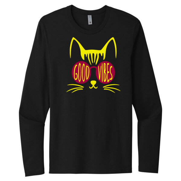 Good Vibes Cat - Unisex Premium Cotton Long Sleeve T-Shirt Thumbnail