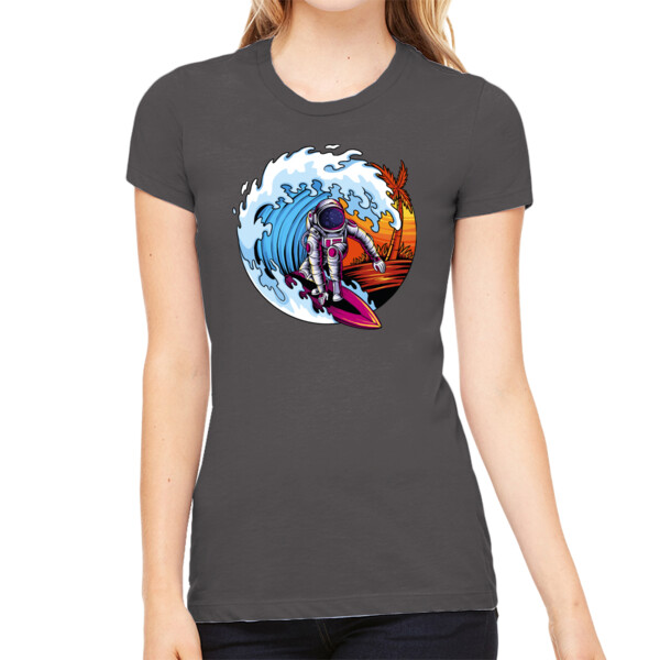 Surfing Astronaut - Women's Premium Cotton Slim Fit T-SHirt Thumbnail