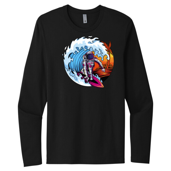 Surfing Astronaut - Unisex Premium Cotton Long Sleeve T-Shirt Thumbnail