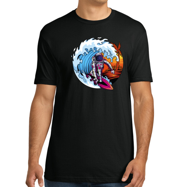 Surfing Astronaut - Unisex Premium Cotton T-Shirt Thumbnail