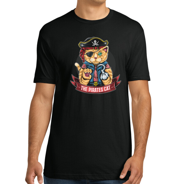 Pirate Cat - Unisex Premium Cotton T-Shirt Thumbnail